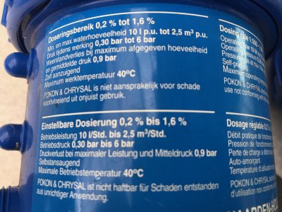 Dosatron-doseerpomp BLAUW voor doseren van voorbehandelingsmiddelen (2 stuks) - Foto 4